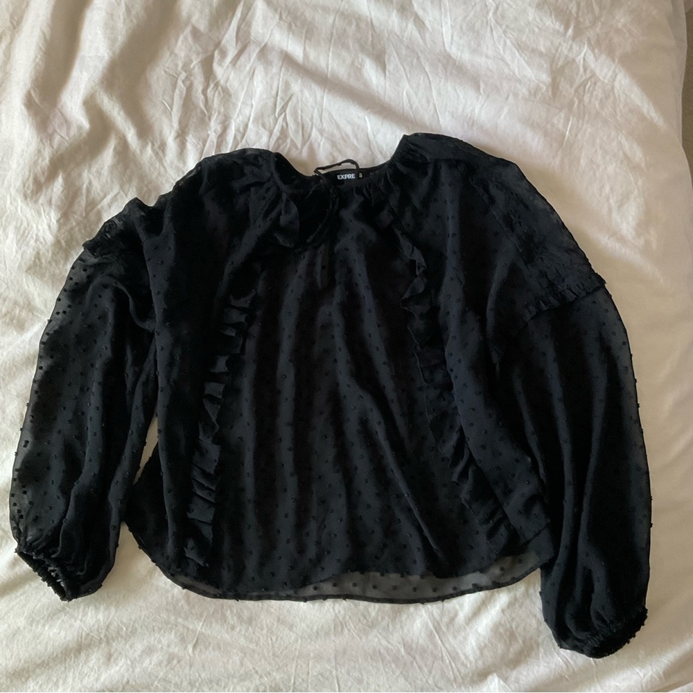 Express Sheer Black Ruffled Dot Top